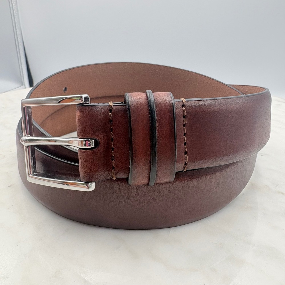 Cole Haan Leather Belt Mens 34 Brown 1.25" Silver Buckle Office